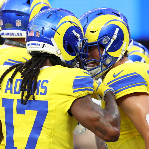 Rams celebrate an easy bounce back win against the Giants in Inglewood.