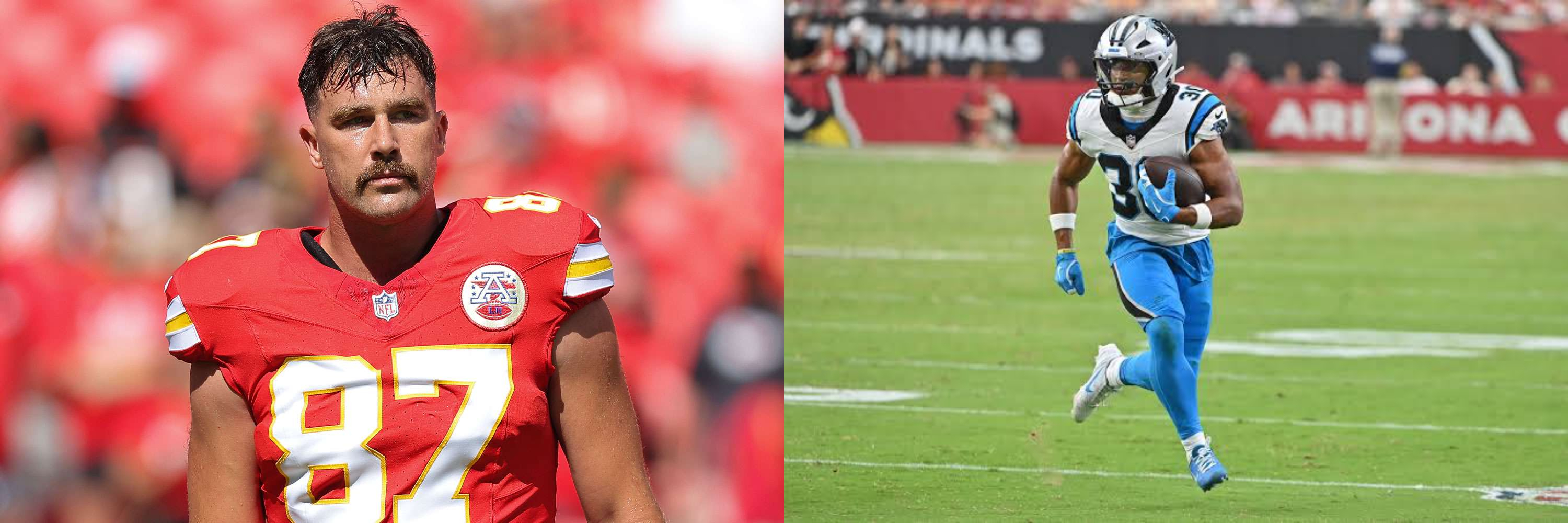 Travis Kelce and Chuba Hubbard side by side because thats what the people want