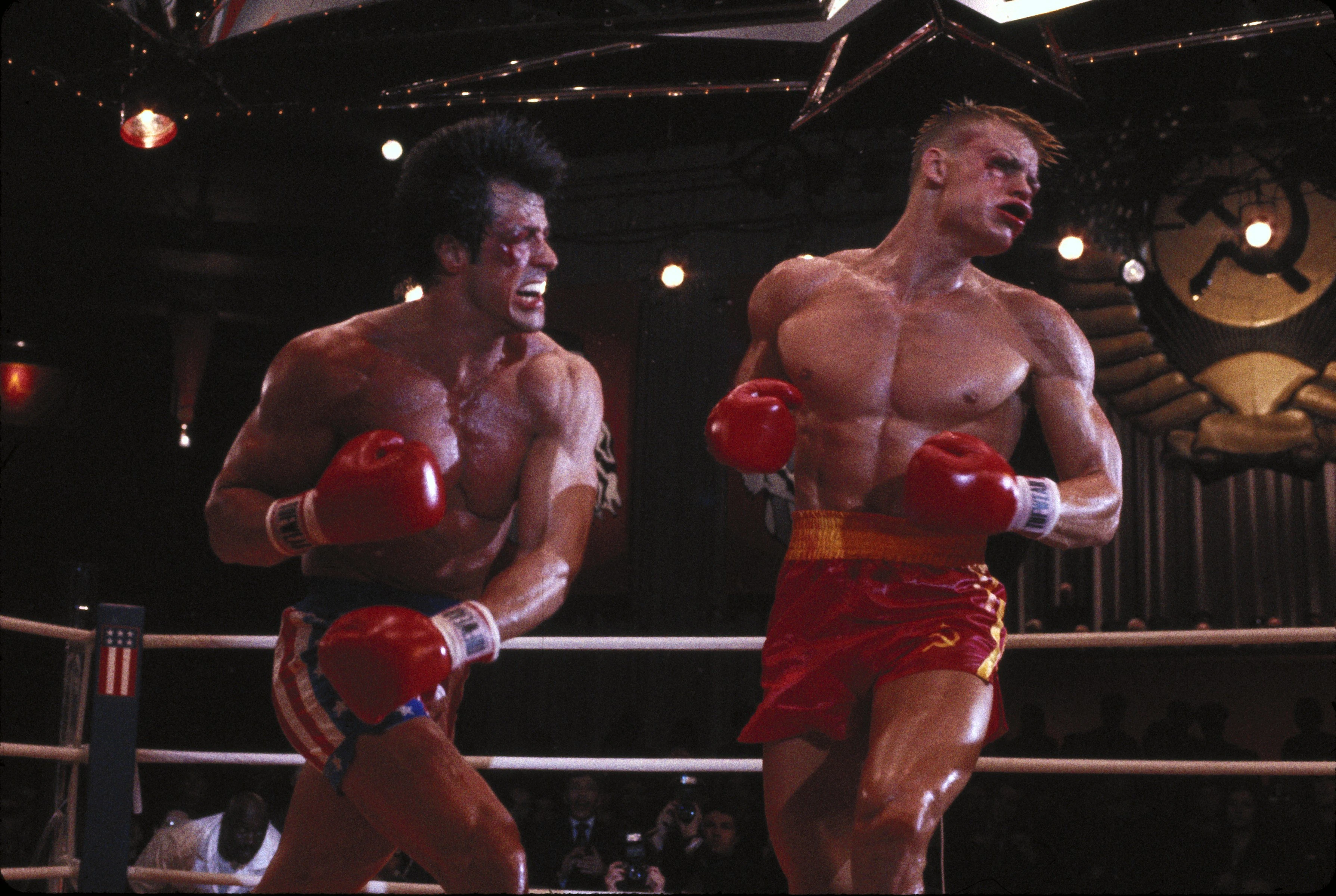rocky (Julia) knocking Drago's (Brennan's) block off