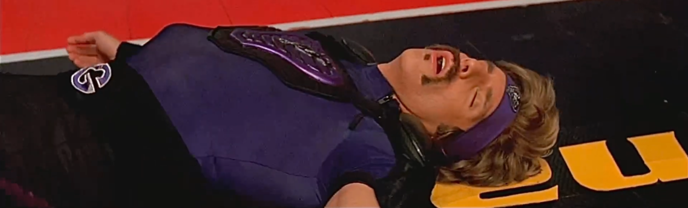 White Goodman (played by Ben Stiller) laying on the ground after he was defeated in the movie "Dodgeball"